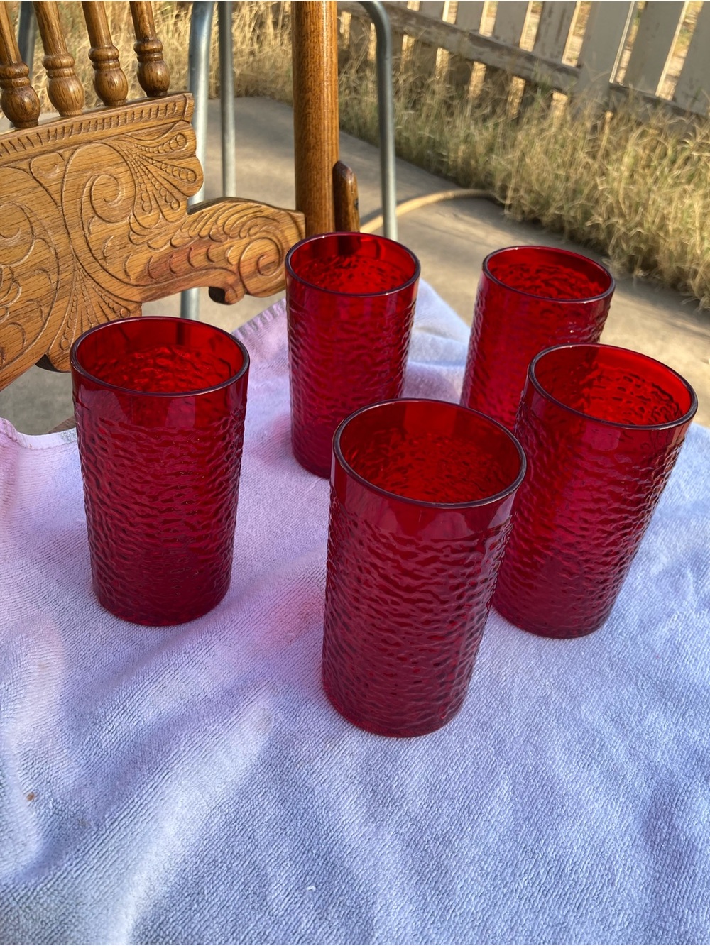Set of 5 Red Textured Glass Tumblers - Home Dining 1970,s Pizza Hut